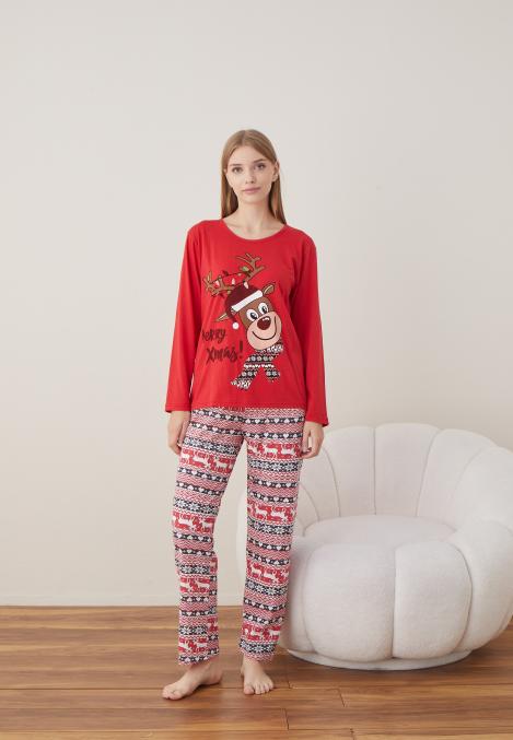 Pijama Dama Craciun ,maneca lunga ,pantaloni lungi,Engros